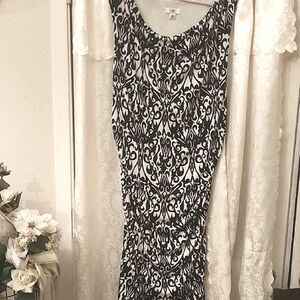 Cato Black and White Sheath Midi Dress with Cowl Neck